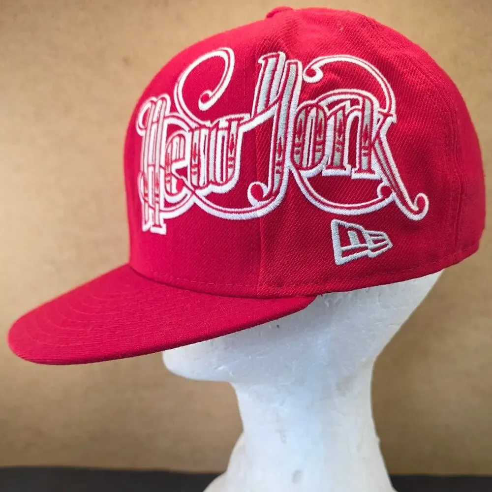 New York Yankees MLB New Era 59Fifty Fitted Hat Cap Sz 7-1/4 Red Large Logo